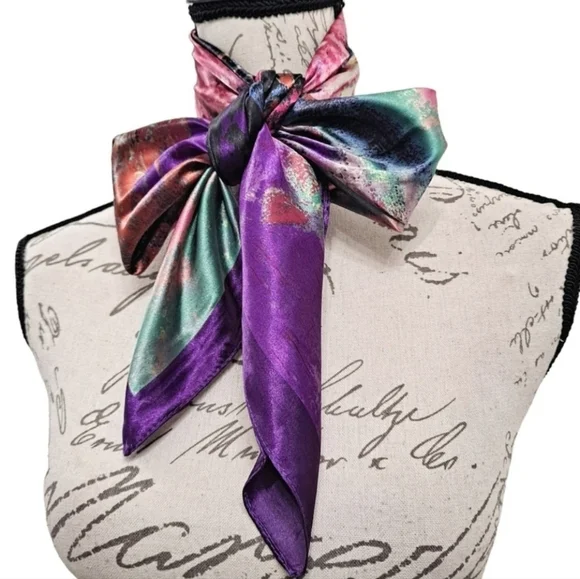 Square Satin Floral Print Neck Scarf Boho oversized oil painting 💖2/$30 - Picture 6 of 16